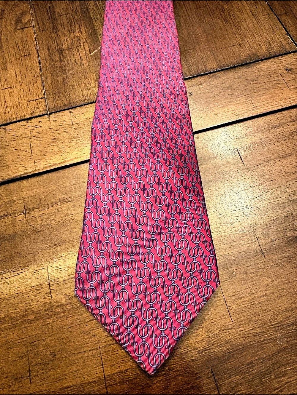 Hermès Silk Geometric Tie in Pink & Blue